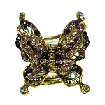 Haargreifer Schmetterling Vintage Haarkneifer Haarklammer Metall & Strass lila violett gold 5120f